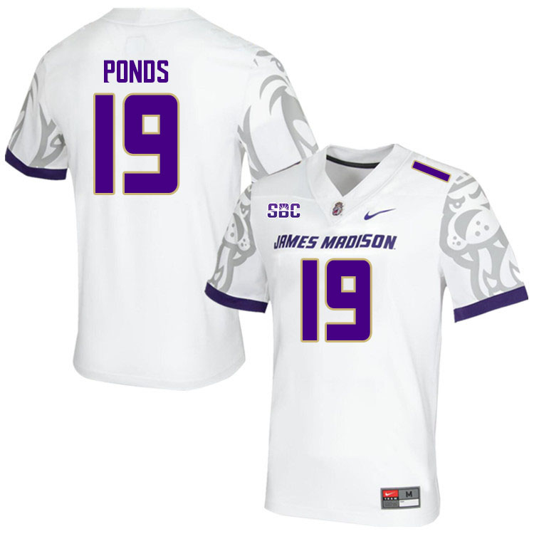 Men-Youth #19 D'Angelo Ponds James Madison Dukes College Football Jerseys Stitched Sale-White